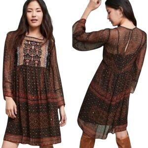 ANTHROPOLOGIE Munro Embroidered bib viscose fall color Tunic Dress new size XS